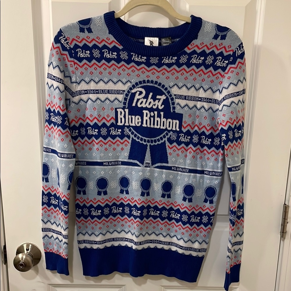 Pabst Blue Ribbon Cardigan with Nordic Patterns holiday Men’s Size Small